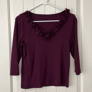Plum 3/4 sleeve shirt with petals